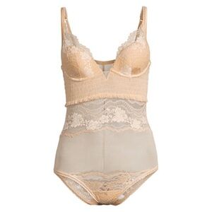 La Perla Lace Bodysuit Tan Nude Size 38C Feminine Delicate Romantic Lapis